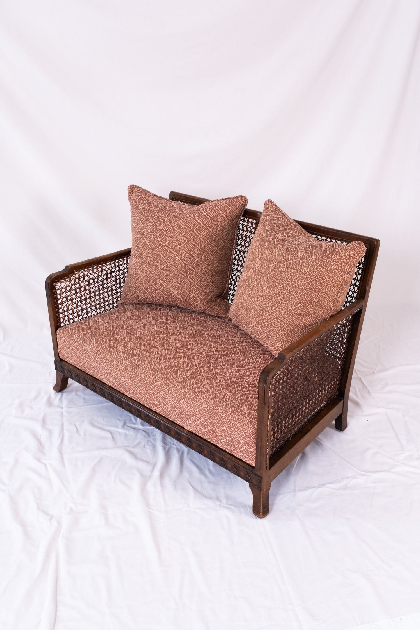 Antique cane rattan two-seater sofa