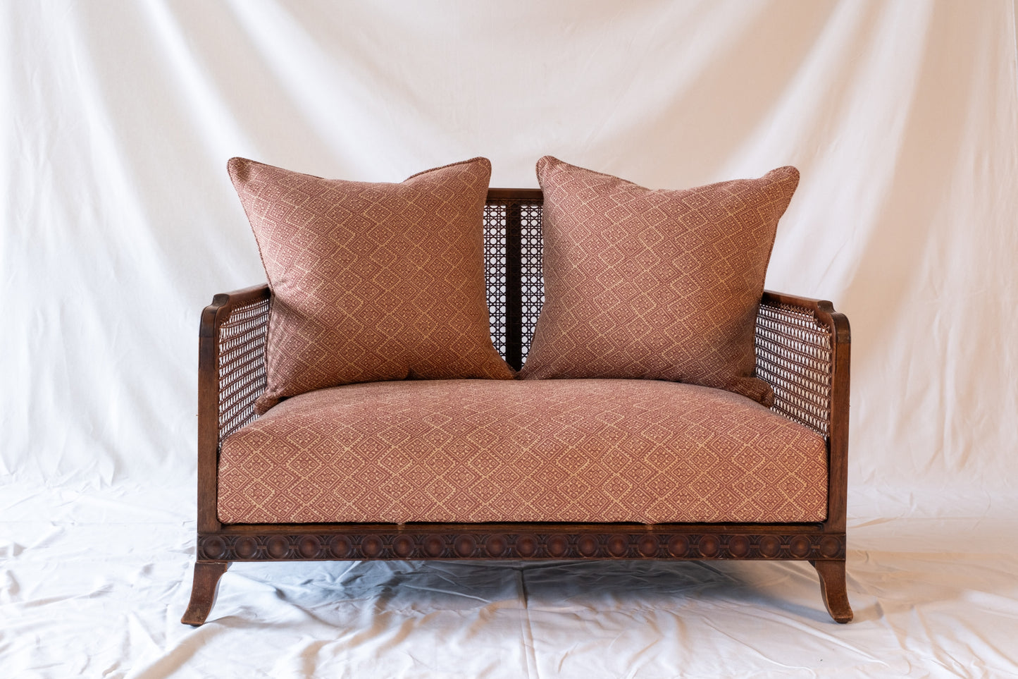 Antique cane rattan two-seater sofa